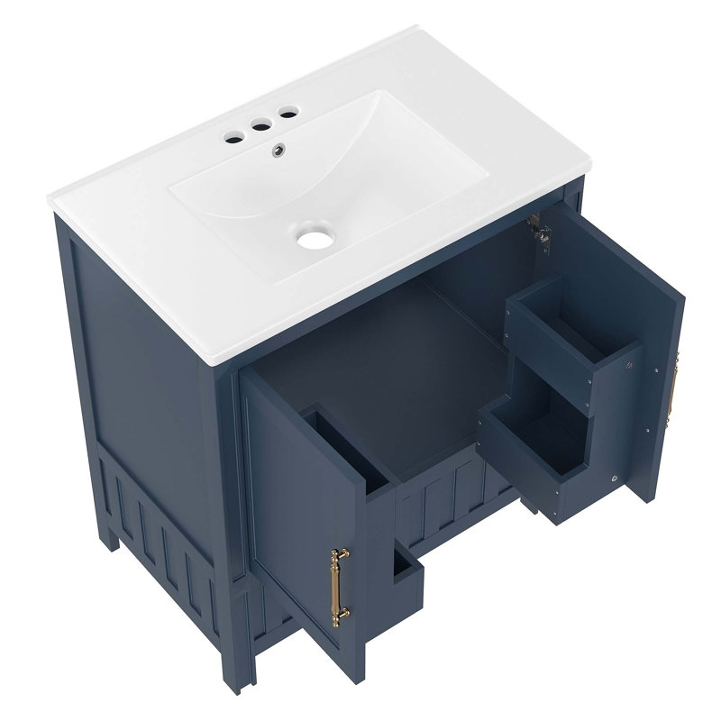 Meuble-lavabo rétro avec lavabo, portes d'armoire et tablettes de rangement multifonctionnelles, tiroirs pour une utilisation élégante et pratique