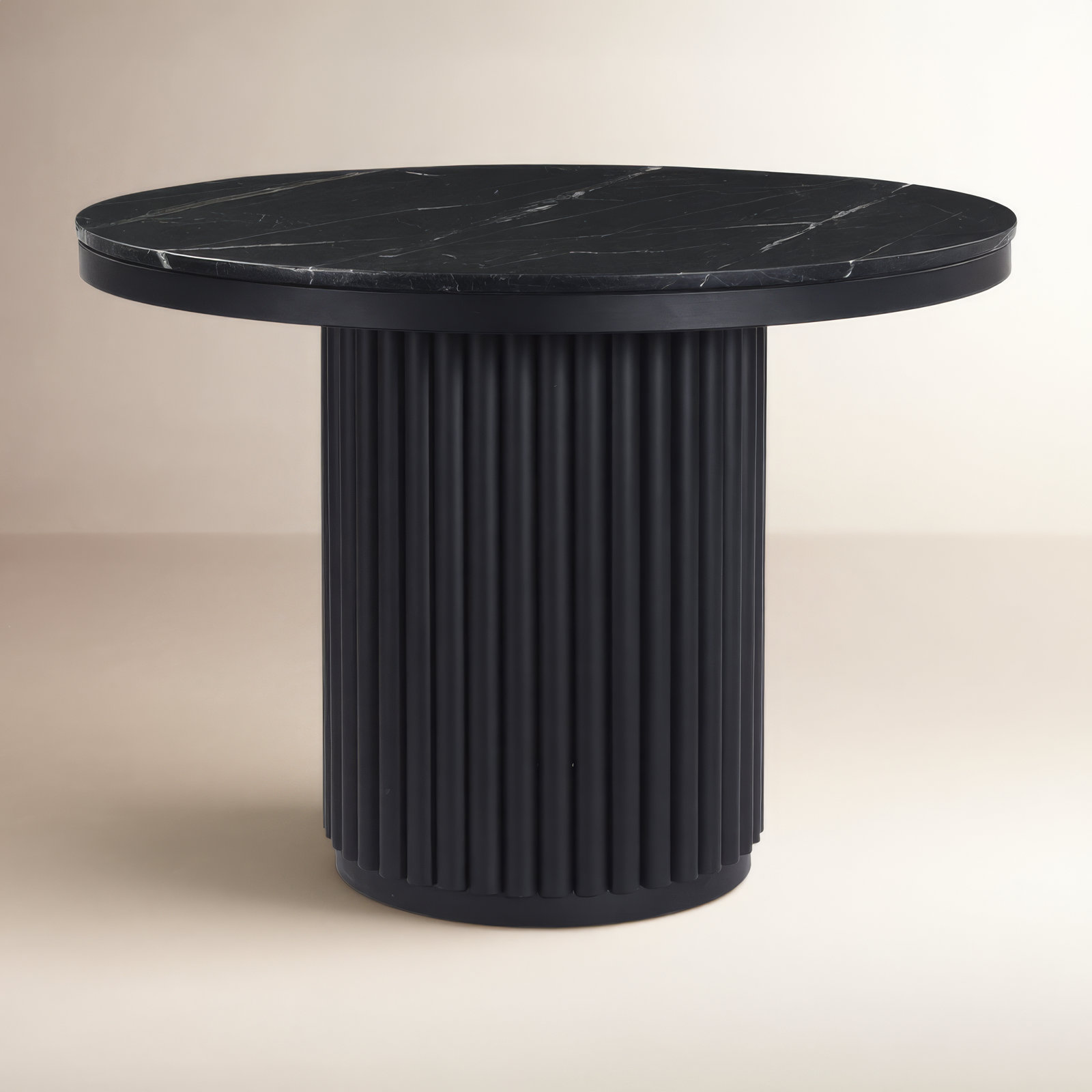 Ione 42" Dining Table, Black Marble/Black