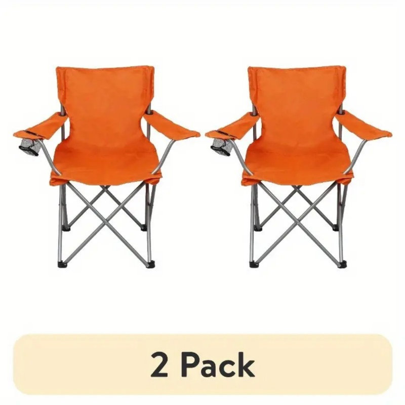 2 Pack Basic Quad Folding Camp Chair With Cup Holder Orchid Plum Adult, Bright Orange