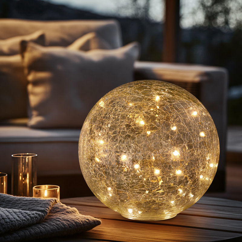  Lampe d'appoint à DEL en verre craquelé sans cordon Kingsbridge (8 pouces), H 8 po x l 8 po x P 8 po