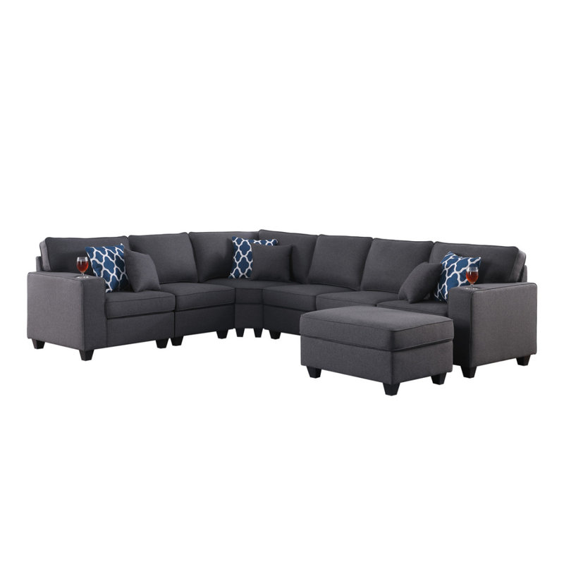 Canapé modulaire réversible en forme de L en tissu tissé de pierre de 125 po avec repose-pieds et porte-gobelet Boneless Cooper