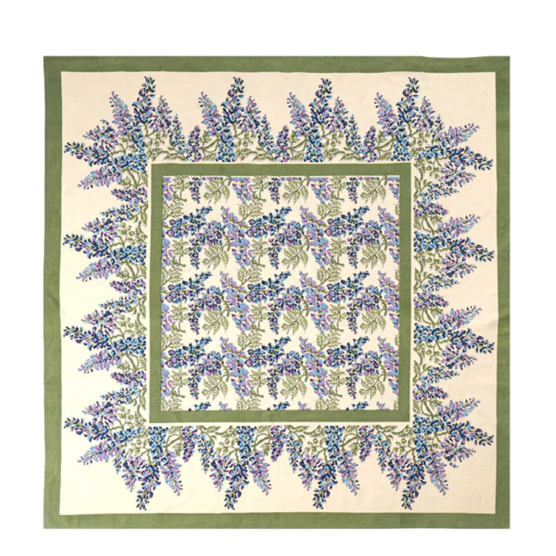 Wisteria Handmade Floral Tablecloth, 70" x 70", Blue/Green