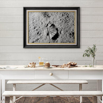 Lune atterrissant, empreinte de l'espace, photo noir et blanc, images de bureau, impression sur toile encadrée.