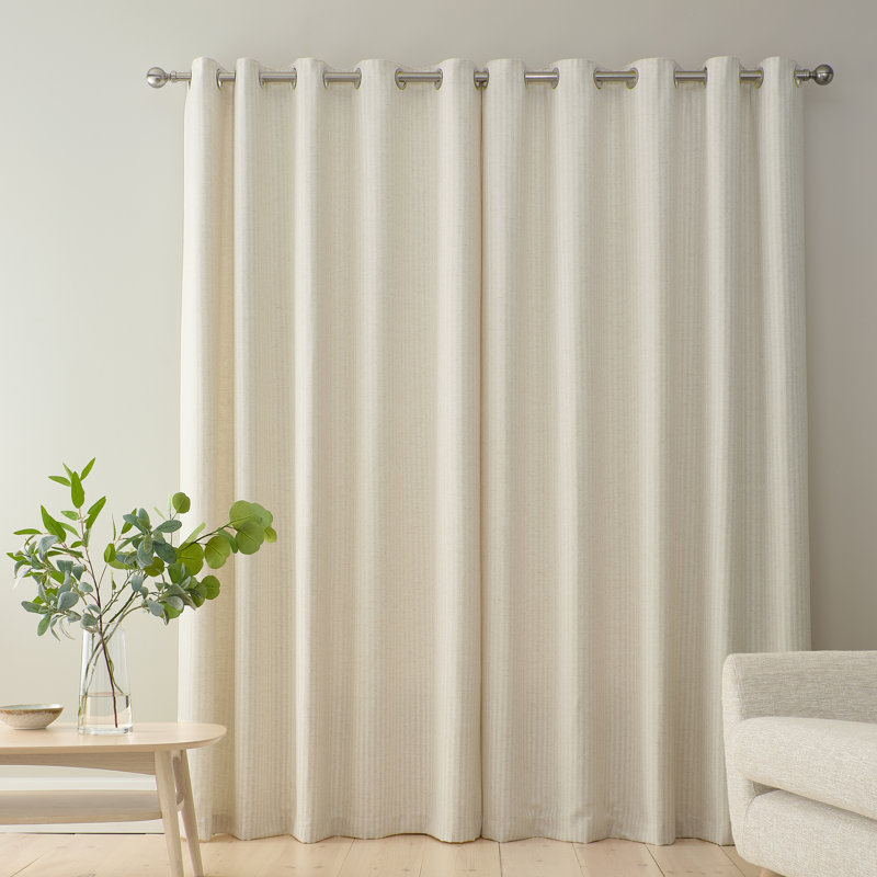 Chenille Stripe Lined Eyelet Curtains, Cream, 46x54 Inch