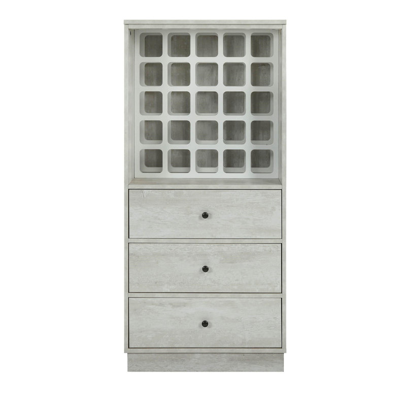 Choung Bar Wine Cabinet with 25-Bottle Rack & 3 Drawers, Antique White