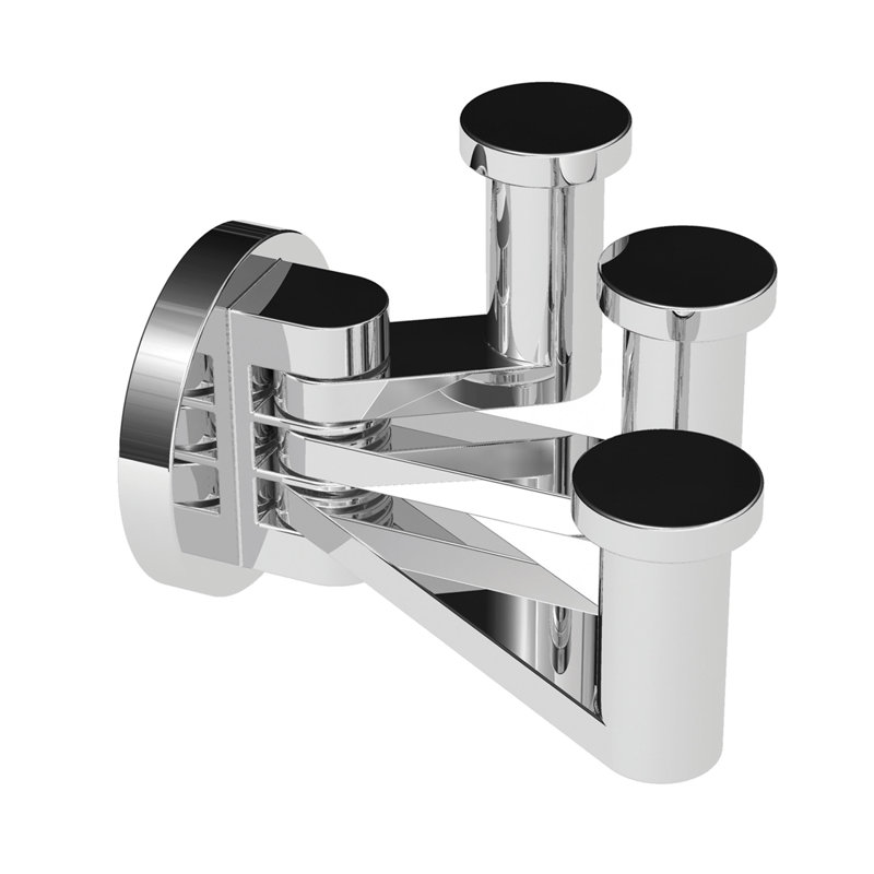 Kubic Pivoting Triple Robe Hook, Polished Nickel