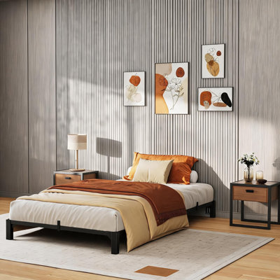 Low Profile Metal Platform Bed, 6-Inch Frame with Heavy-Duty Steel Slats, No-Screw Assembly, No Box Spring Needed, Quiet & Sturdy Support for Guest Room and Small Spaces