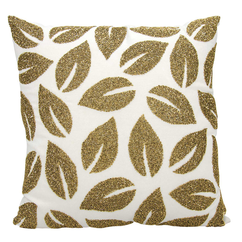 Gold Beaded Leaves 20-Inch Square Cotton Throw Pillow