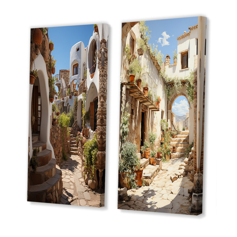 «Espagne village andalou» 2 pièces, H 20 po x l 24 po, Toile tendue
