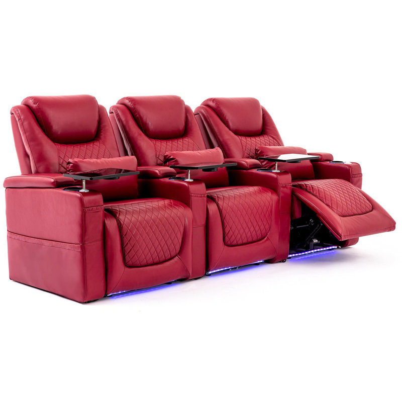 Sièges Vung, fauteuils de cinéma avec fauteuil 7 pièces avec éclairage ambiant, coussin lombaire, poche latérale, table-plateau, inclinaison électrique (rouge, rangée de 3)