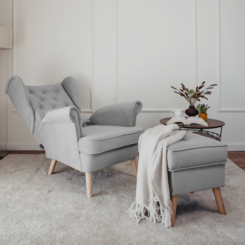 Upholstered Armchair, Light Grey