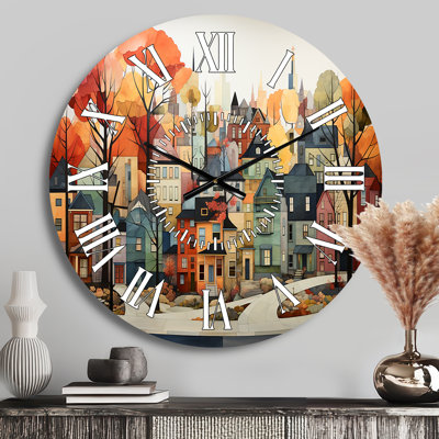 Autumn Vintage Orange Village - City New York White Face Wall Clock