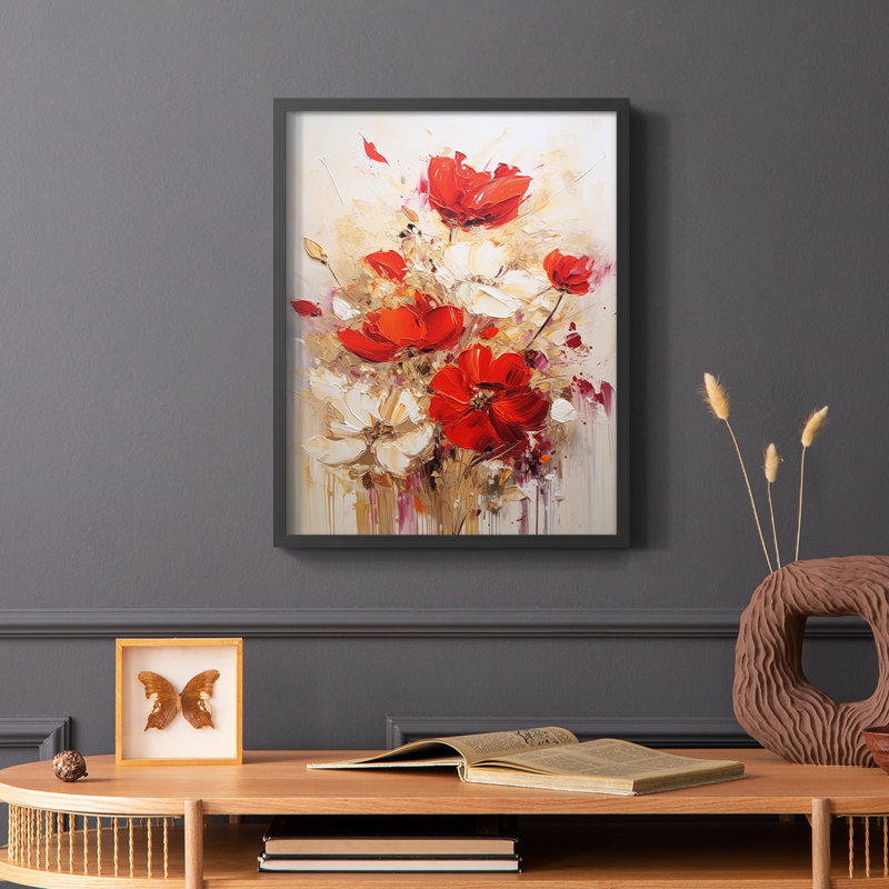 Série FLORAL CCXCI - reproduction encadrée de qualité supérieure - prête à être accrochée - aucun clou requis, Cadre noir
