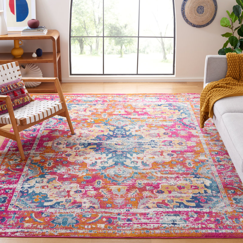 Demnan Area Rug In Pink & Orange, Rectangle 235 x 305cm