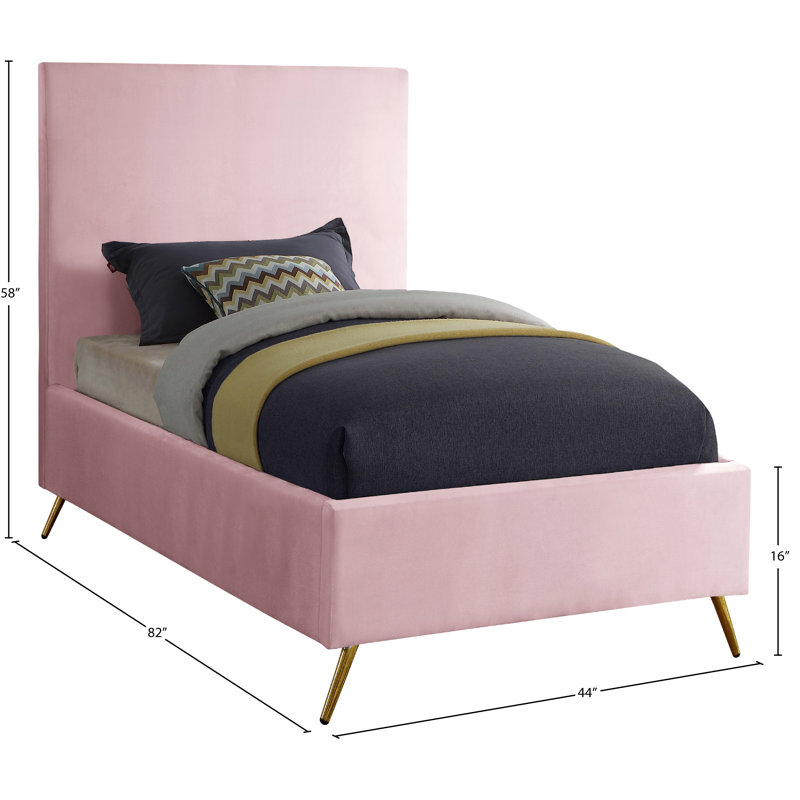 Lit plateforme tapissier Jasmine Lavaca, Simple, Velours rose
