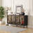 60.3" American Retro 4-Door Buffet Cabinet with Glazed Tropical Glass Doors - Black Wood & Metal Storage Console for Living Room, Dining Room, Bedroom