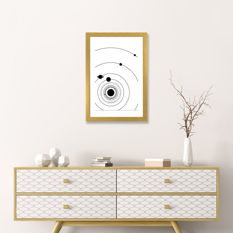 Système solaire minimaliste II - impression, Blanc, H 24 po x l 16 po x P 1 po, Papier encadré doré