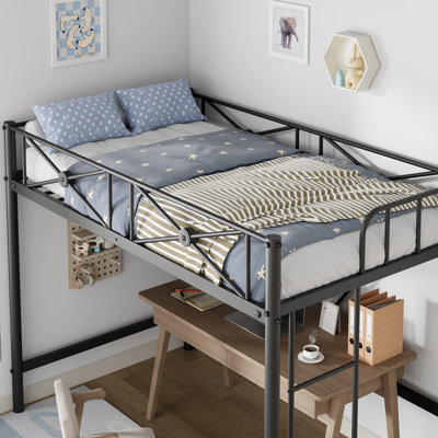 Heavy Duty Metal Twin Loft Bed Frame - 400 lbs Capacity - Space-Saving & Noise-Free - Safety Guard Rails for Kids, Teens & Adults - Black Sand Texture