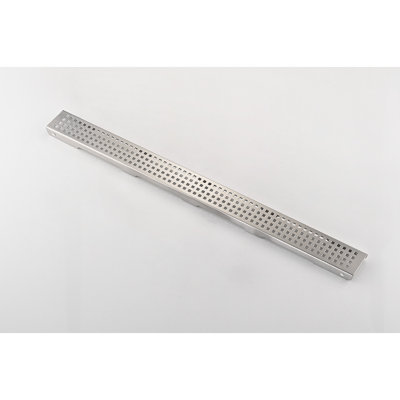 Caniveau de douche linéaire, 81 cm (32 po), acier inoxydable, nickel brossé, filtre à cheveux, avec pieds de nivellement