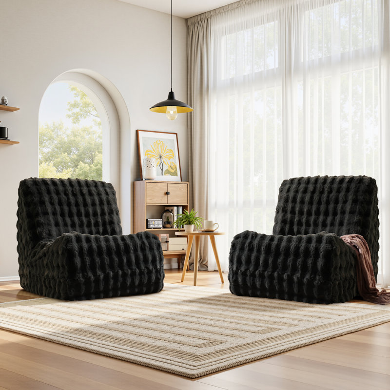 28.37'' Armless Bean Bag Chair Lounger Fireside Chair Mid Century Foam Chair, No Assembly Required (Set Of 2）, Dark Gray