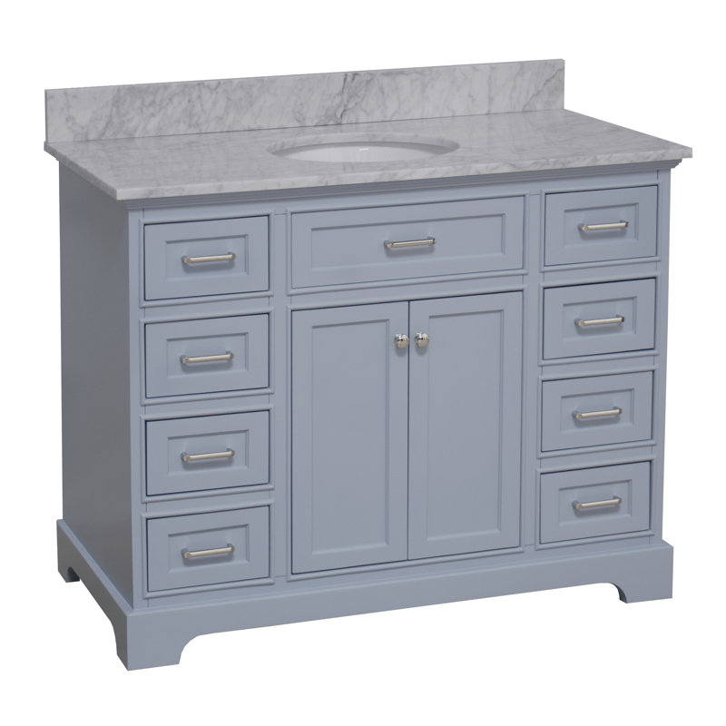 Meuble-lavabo simple P 22 po x H 35 po avec comptoir en marbre de Carrare et bleu poudre Ronnie, Bleu poudre