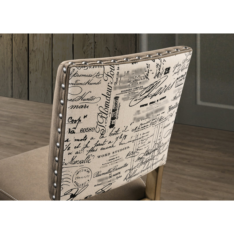 2 chaises de salle à manger à hauteur de comptoir en bois flotté avec un motif de script séduisant et une chaise confortable en microfibre - finition, dossier imprimé, souple