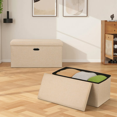 Ensemble de 2 repose-pieds de rangement pliables étroits, banc de rangement rembourré en lin avec repose-pieds, repose-pieds pliable pour les petits espaces, chambre à coucher, salon et entrée