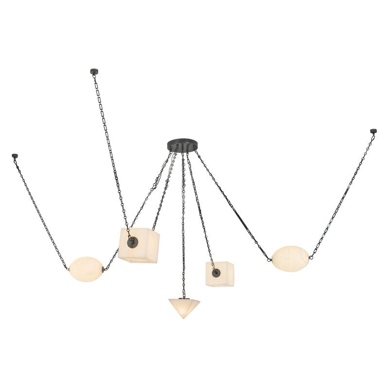Mineral 5-Light Brass dimmable LED Chandelier, Alabaster, Oil Rubbed Bronze