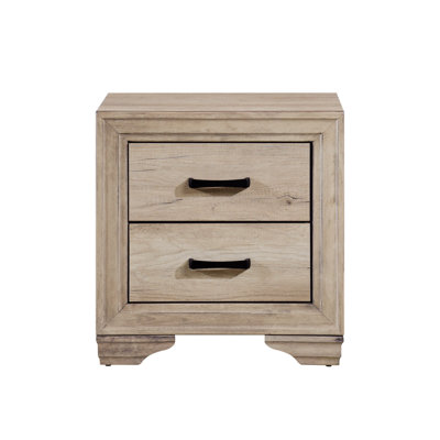 Table de chevet pour chambre à coucher - 2 tiroirs avec extérieur stratifié naturel contemporain avec glissières en métal
