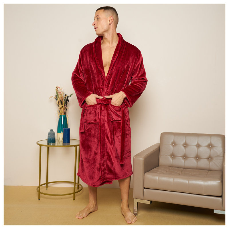 Gender Neutral Mid-Calf Bathrobe with Pockets, Red
