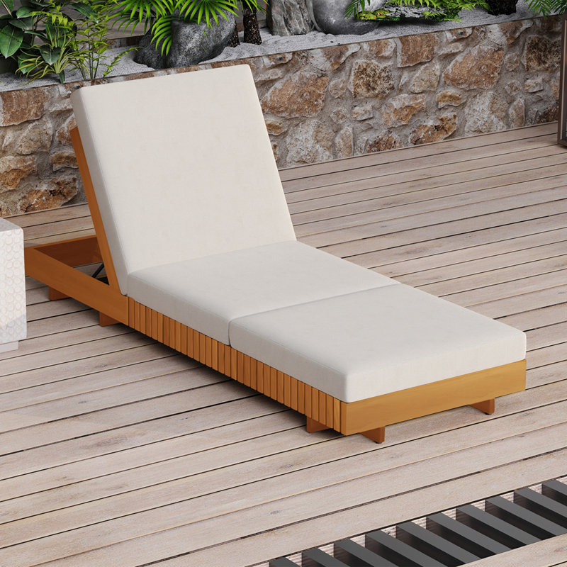 Lounge chaise Set, Acacia solid wood with Lounge Cushion (Triple Folds), Cream