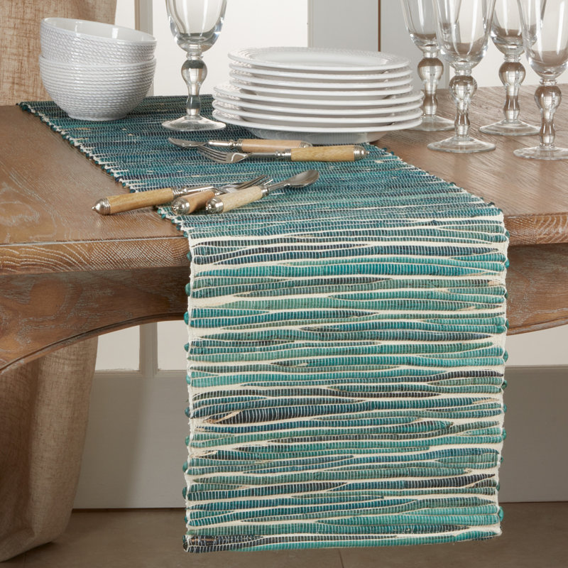 Kendari Water Hyacinth Table Runner, Turquoise, 14" x 72"