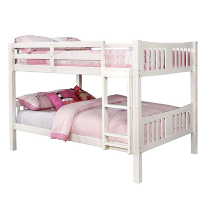 Full Over Bunk Bed In Transitional Style With White Finish, Attached , Solid Wood Construction, 13 Pc. Slats For Top And Bottom, Rails Special Joint Structure, Trundle Mattress Excluded Both Beds,