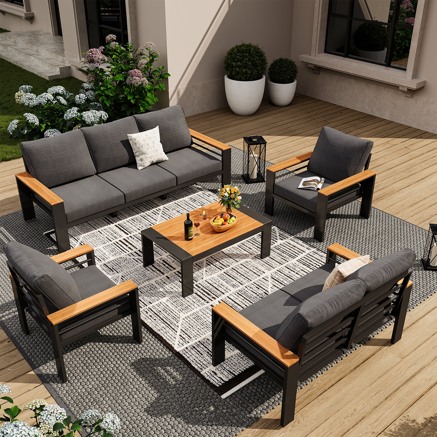 Latitude Run® Outdoor Couch Aluminum Patio Furniture Sofa,