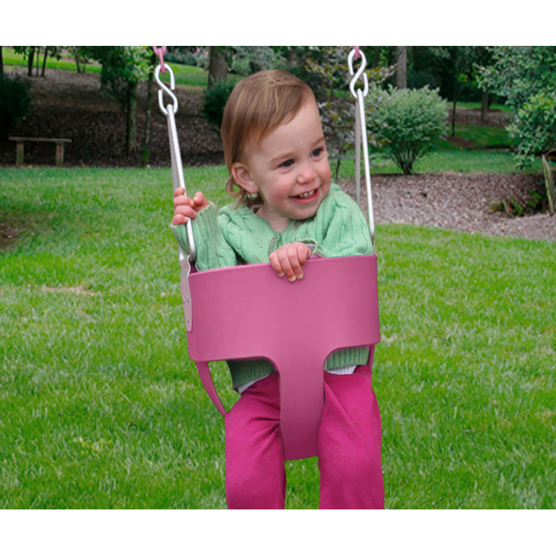 Pink Polymer Full Bucket Toddler Swing with Coated Chains