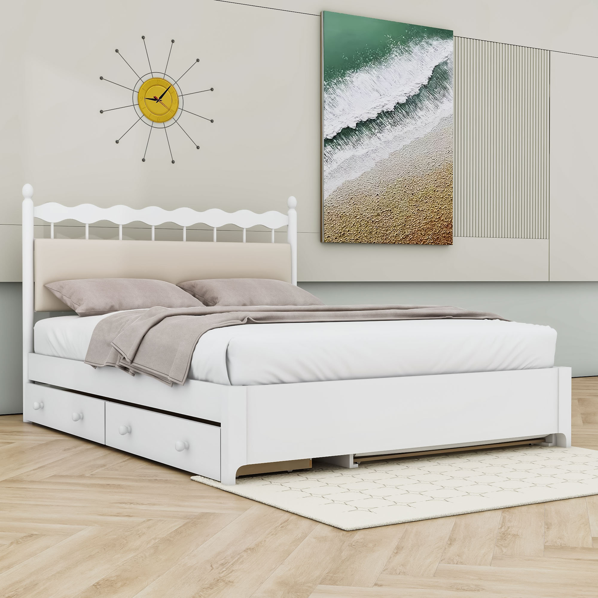 Red Barrel Studio Wood Queen Platform Bed with Drawers and Trundle — free download