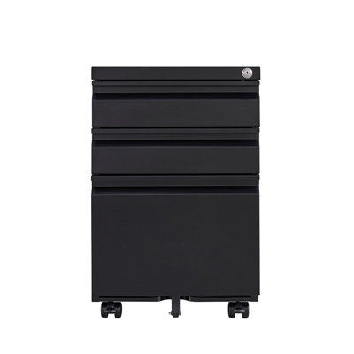 3-Drawer Mobile Filing Cabinet With Lock, Office Storage Filing Cabinet