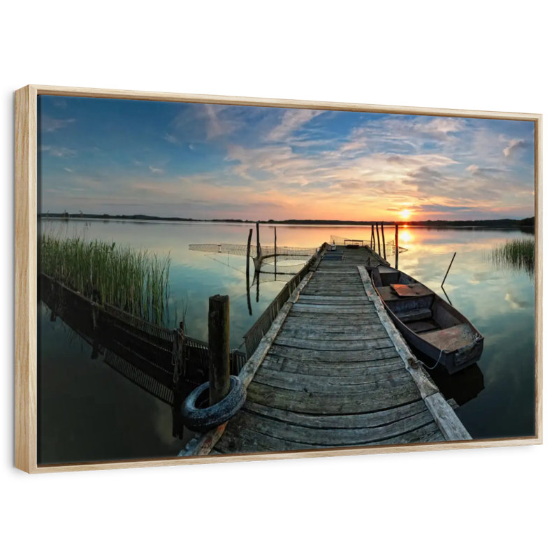 Fishing Trip, Floating Frame Natural Wood, 19" X 13"