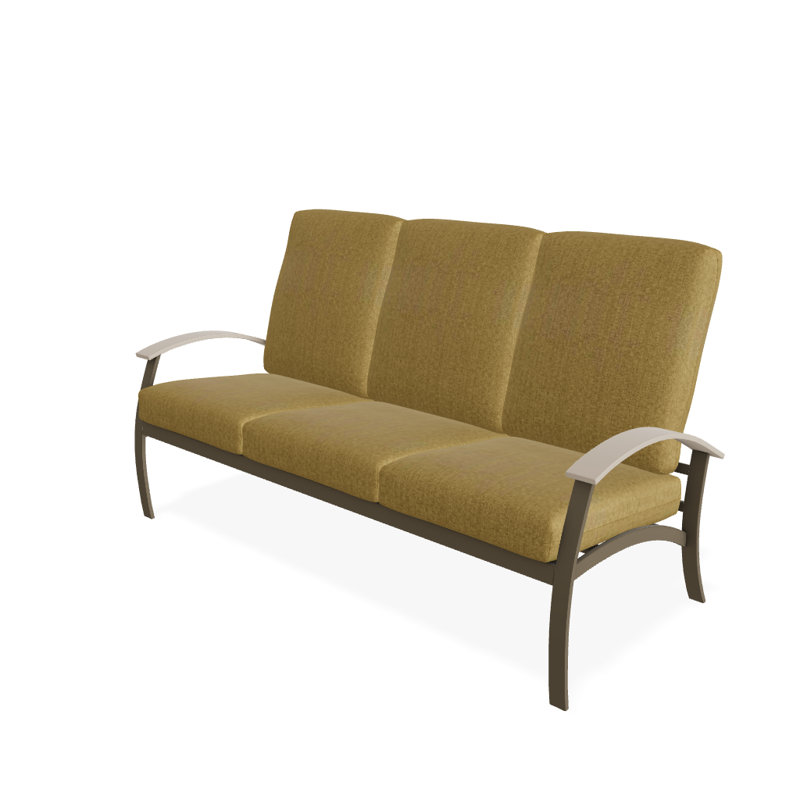 Askar 71.5'' Wide Powder Coated Aluminum Patio Sofa with Cushions, Textured Beachwood, Sesame Sunbrella® Linen