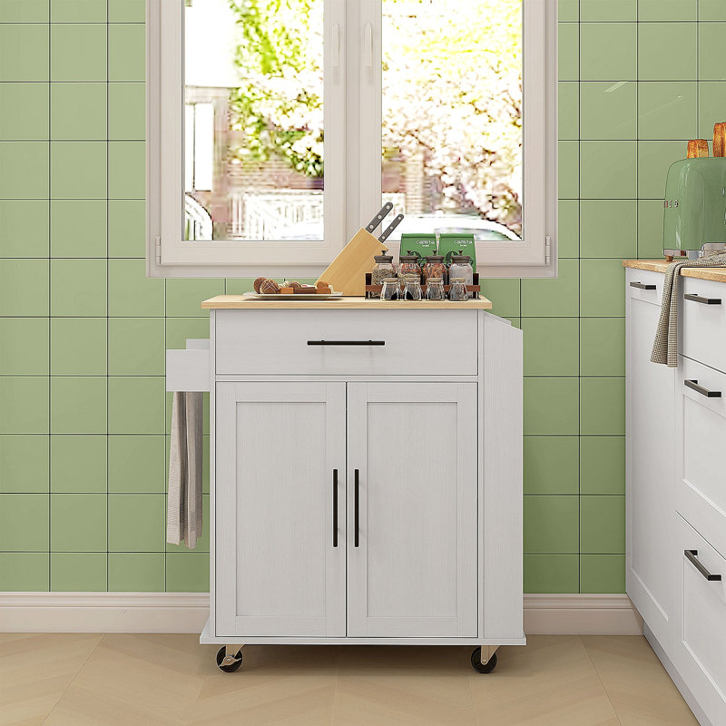 HOMCOM Kitchen Island With Storage, Rolling Kitchen Cart With AC Outlets And USB Ports, Microwave Stand With Towel And Spice Rack