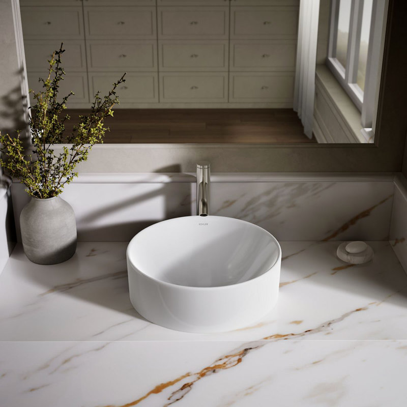 Vox® Vitreous China Circular Vessel Bathroom Sink with Overflow, Ice Gray