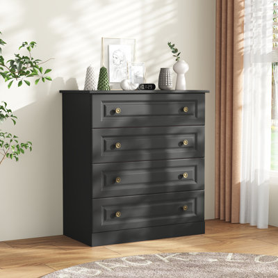 29.5" W Modern 4 Drawer Dresser, Drawer Chest, Wooden Storage Dresser for Closet and Living Room, Black