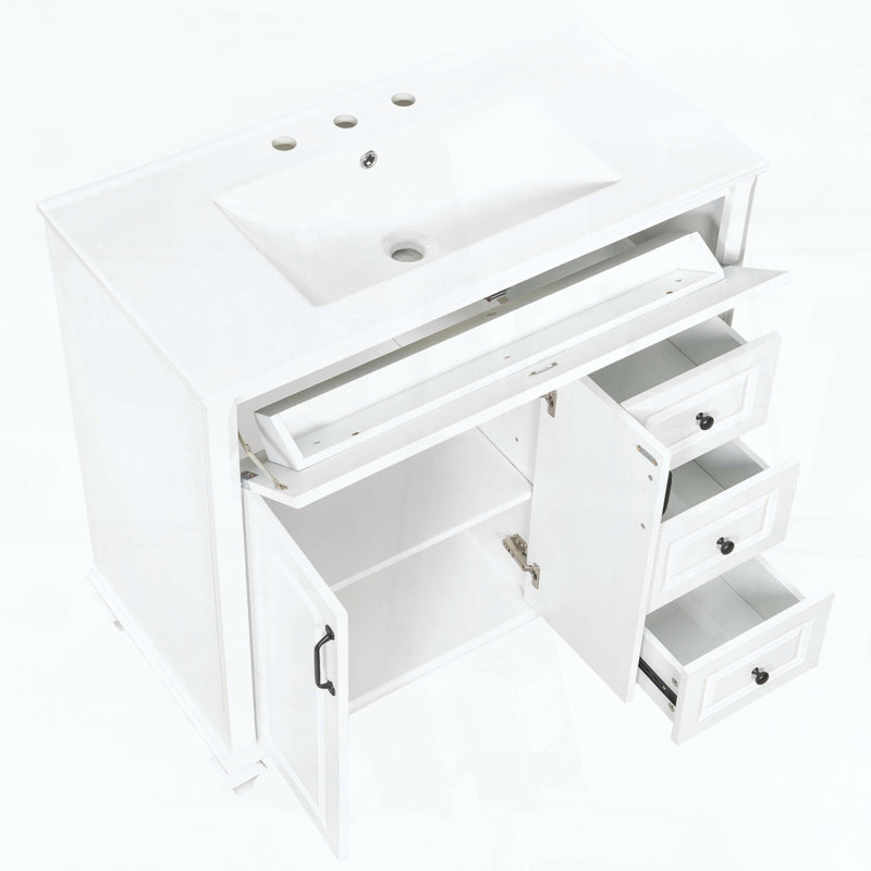 Meuble-lavabo de salle de bain de 36 pouces avec lavabo, White + Left 2 Doors, 36"W
