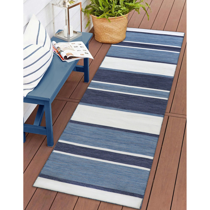 Tapis rayé bleu marine / blanc Sallee, Tapis de couloir 2 pi x 8 pi