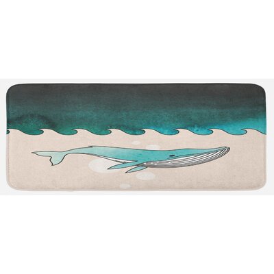 Fish Swimming In The Ocean Pattern Underwater Submarine Illustration Petrol Blue Turquoise Cream Kitchen Mat -  East Urban Home, B4D1E4FD5B914359A38178BA9387FDF3