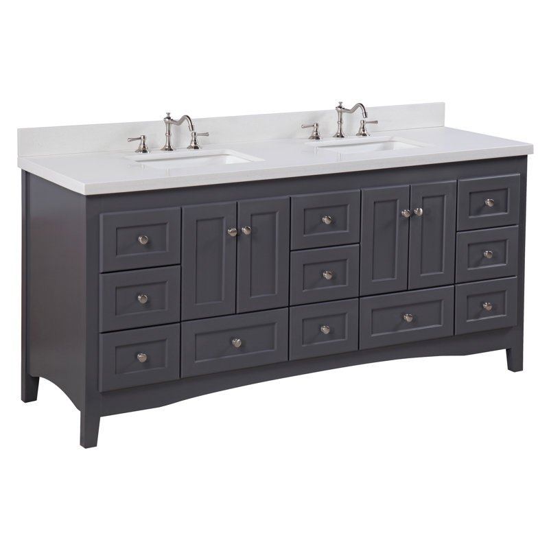 Edber 72'' Double Bathroom Vanity with Top, Quartz, Marine Gray