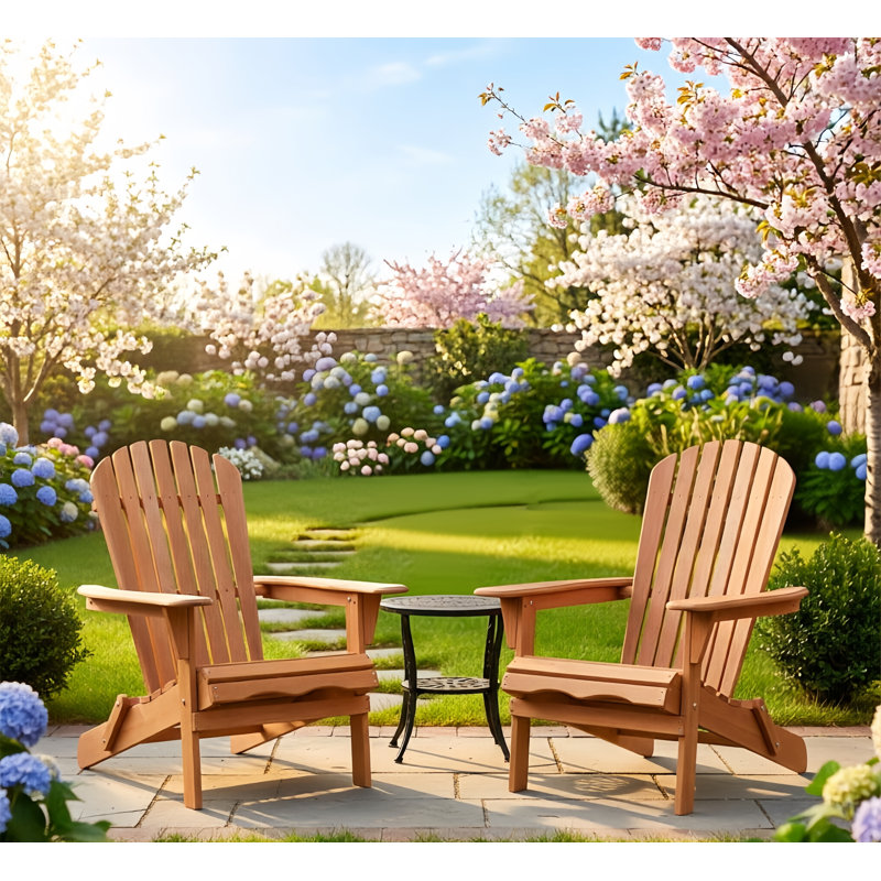 Wooden Folding Adirondack Chair (2-Pack),For Garden, Lawn, Backyard, Light Brown