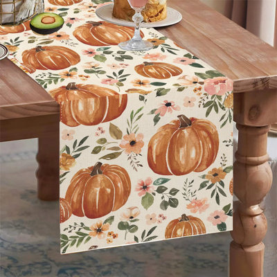 Thanksgiving Autumns Pumpkin Table Runner Maple Leaf Orange Plaid Kitchen Table Decoration Suitable For Harvests Thanksgiving Holiday Party Table Use