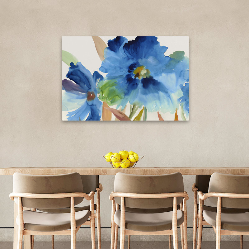 Plantes, fleurs, abstrait, art floral indigo, H 24 po x l 36 po