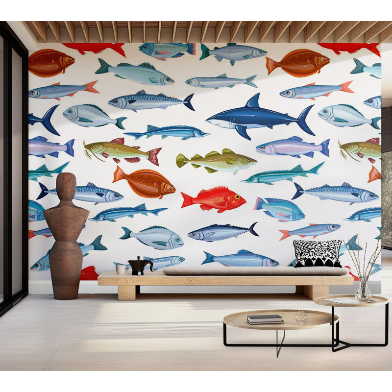 Papier peint de qualité supérieure - Motif de poisson coloré, L 96 po x l 120 po